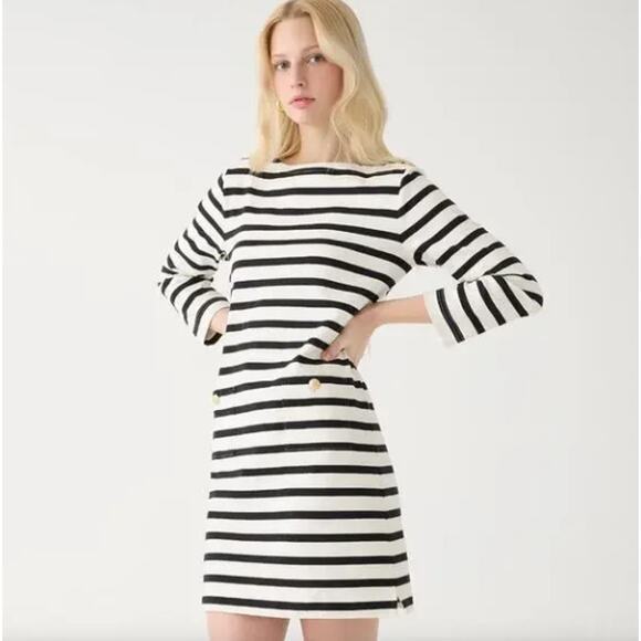 J. CREW Mariner Cloth Shirt Dress Gold Buttons Black White Stripe Sz XXL {3D47} - Picture 1 of 8